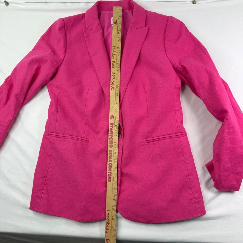 J.Crew Parke Blazer Bright Pink Linen Cotton Blend Single Button Jacket Womens